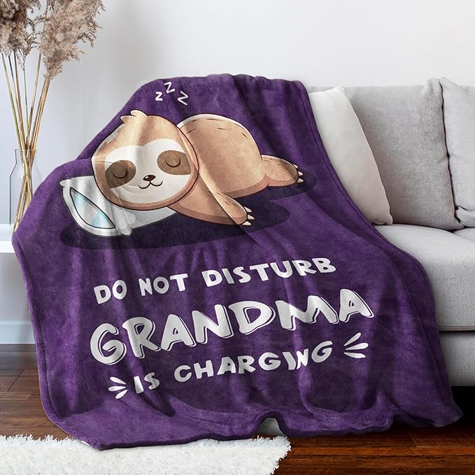 Funny Gifts for Grandma Mothers Day, Grandmas Birthday Gift from Grandkids, Grandma is Charging Sloth Blanket, Grandmas Gifts for Christmas, Soft Sloth Blanket for Grandmother 60" x 50"