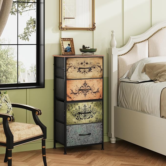 WLIVE Dresser with 4 Drawers, Storage Tower, Organizer Unit, Fabric Dresser for Bedroom, Hallway, Entryway, Closets, Sturdy Steel Frame, Wood Top, Easy Pull Handle, Pattern - Image 2