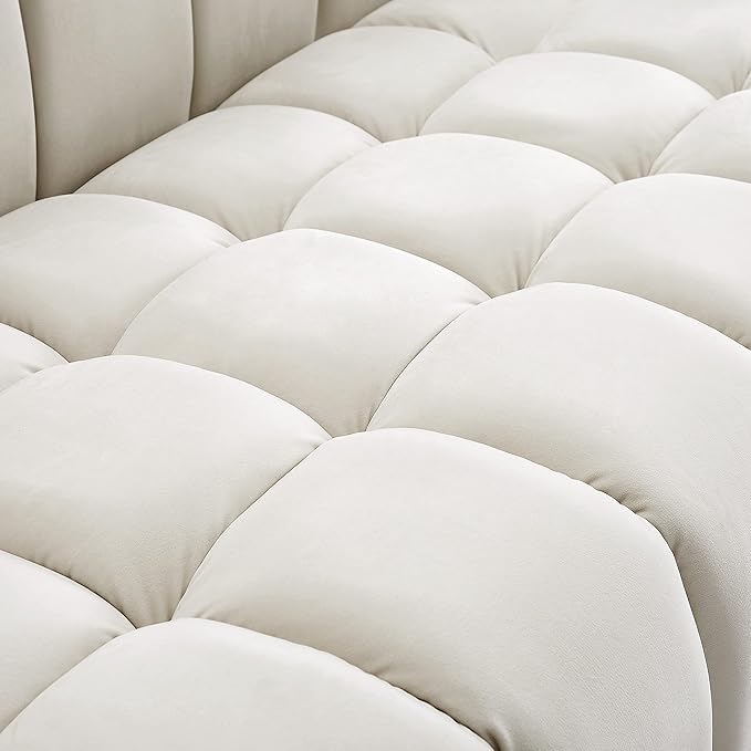 Meridian Furniture 670Cream-L Gwen Collection Modern | Contemporary Velvet Upholstered Loveseat with Deep Biscuit Tufting