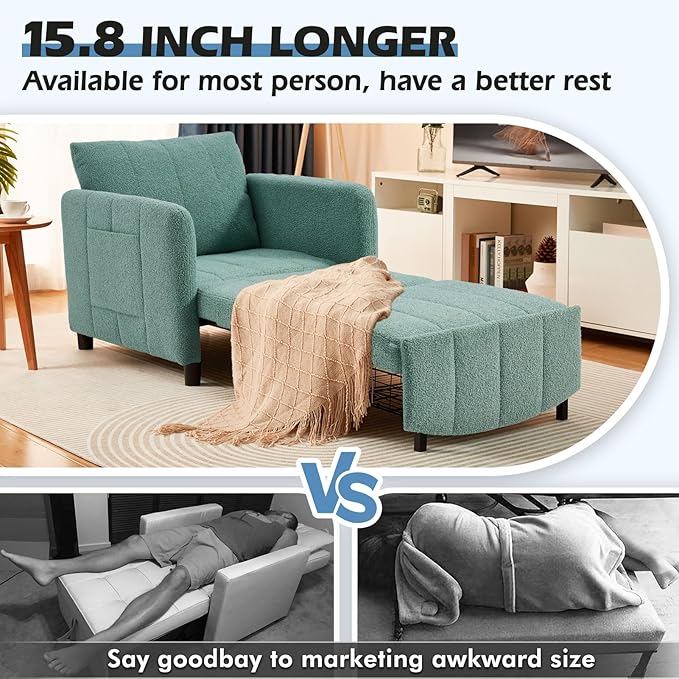 ZZW Sleeper Chair 84" Extra Long Convertible Chair Bed Upgraded 3-in-1 to 4-in-1 Pull Out Chair & Single Sofa Bed for Adult Sleeping Chairs for Living Room & Small Space