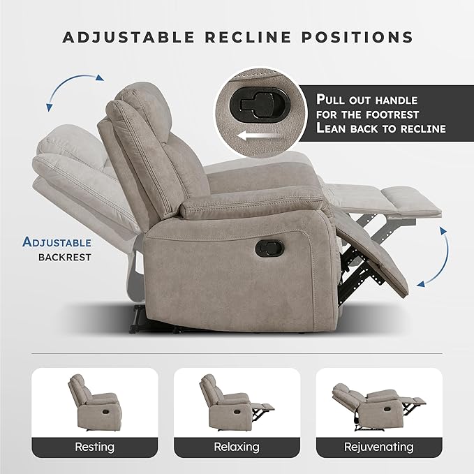 Lexicon Manual Double Reclining Loveseat, Polished Microfiber Manual Wall Hugger Loveseat Recliner for Living Room, Center Storage Console/Cup Holders, Easy Assembly, Dove