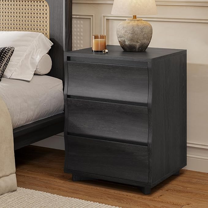 Black Nightstand Set of 2, Night Stand with 3 Drawers, Modern Nightstand with Large Storage, Silent Slides, Wooden End Side Table, Bedside Table with 3 Drawers for Bedroom - Image 6