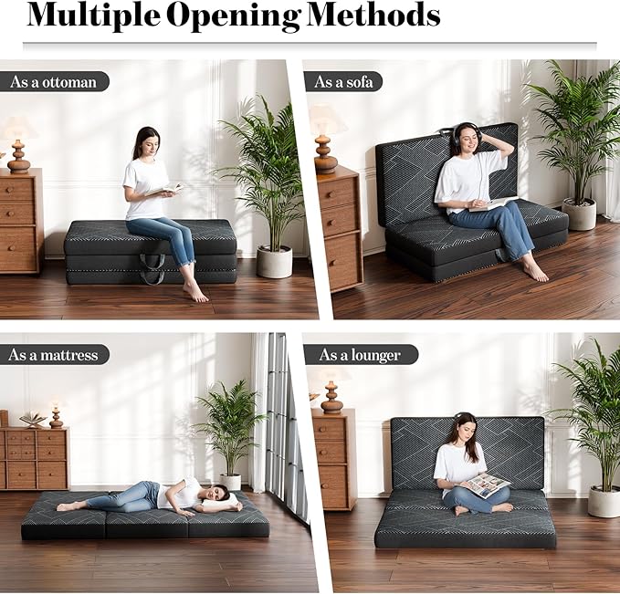 Tri Folding Mattress Full Size - Foldable Mattress Trifold Memory Foam Mat with Washable Cover, Handle & Non-Slip Bottom, Portable Foldable Floor Sofa Bed for Travel Camping Guest - 6 Inch, 73"x52"x6"