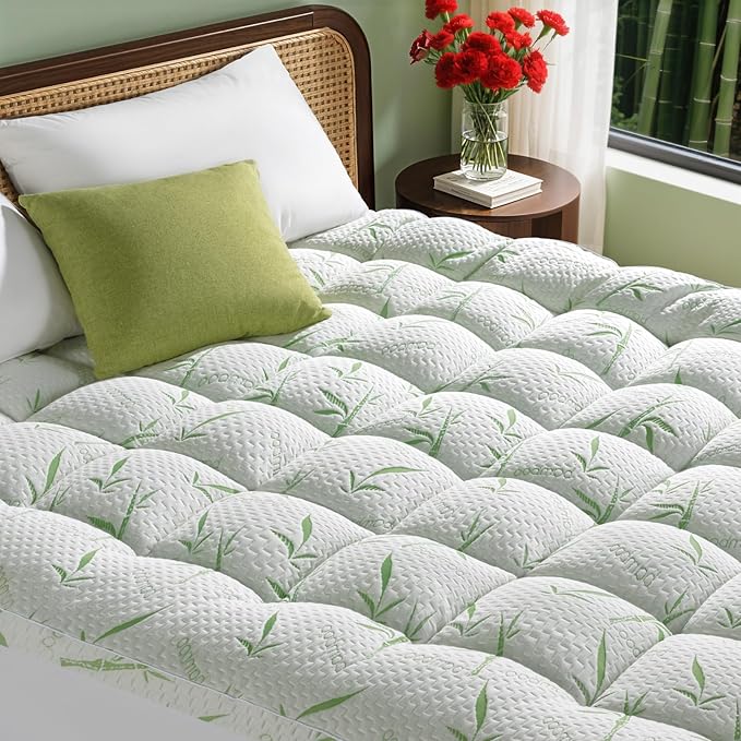 3 Inch Mattress Topper Queen Size - 1500GSM 3D+7D Down Alternative Fill,Viscose Made from bambu Cover,Cooling Extra Firm Pillow Top Mattress Pad for Back Pain with 6"-18" Deep Pocket (60"x80")
