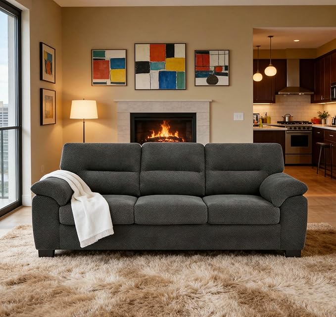 Ball & Cast 3 Seater Sofa Couch with Deep Seats,81" Modern Upholstered Sofa with Padded Armrests, Comfy Couches for Living Room,Apartment and Office,Dark Gray
