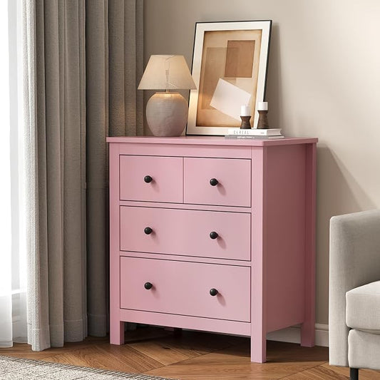 RoyalCraft 3 Drawer Nightstand, 27'' Wood Bedside Table with Storage Drawers, Modern Bedroom Storage Cabinet for Entryway, Hallway, Pink by Bringyoubetterlife