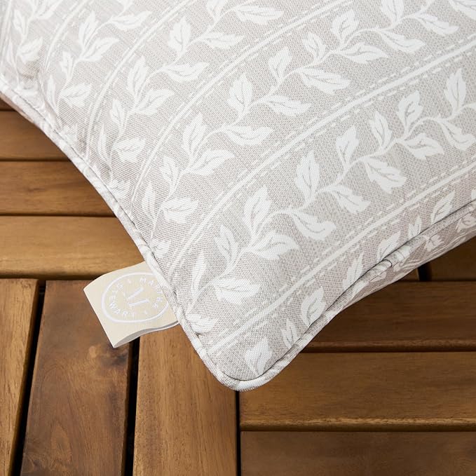 Martha Stewart Vineyard Vines Indoor Outdoor Decorative Lumbar Pillow 2-Pack Set, UV Fade Resistant, Water Repellent, Printed Garden Design, Warm Grey, 11"x18"