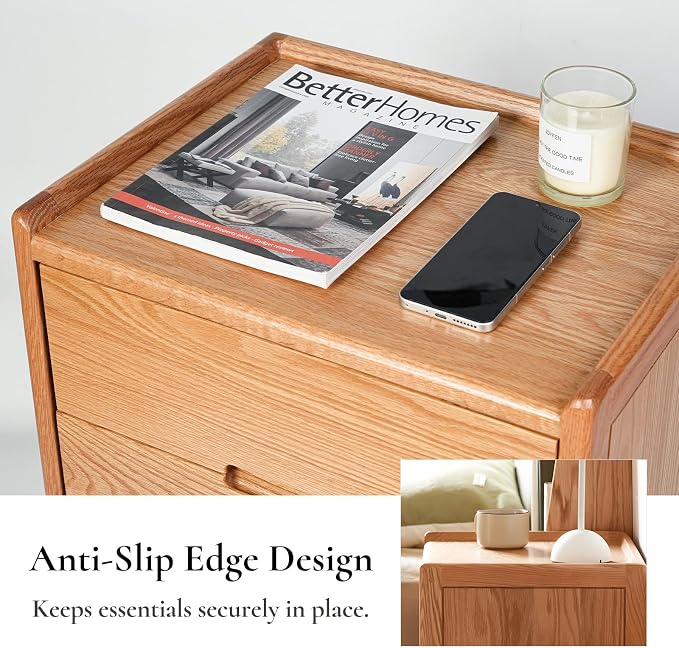 Nightstand, Solid Wood Small End Table w/3 Drawers, Modern Bedside Tables, Mid Century Night Stand, Bed Side Table, 15.75" W x 13.78" D x 21.65" H (Natural) - Image 8