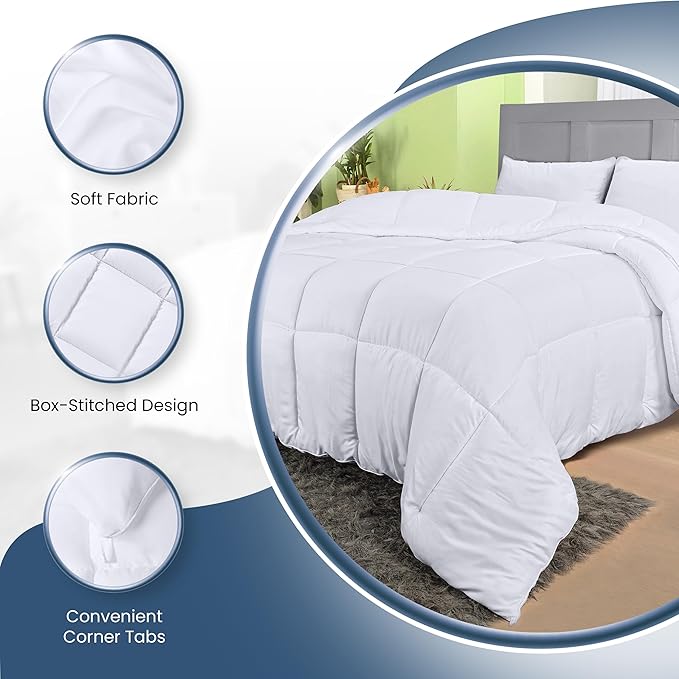Utopia Bedding Comforters Twin Size, All Season Duvet Insert, Down Alternative Box Stitched Bed Comforter with Corner Tabs, Machine Washable (White, Pack of 6)