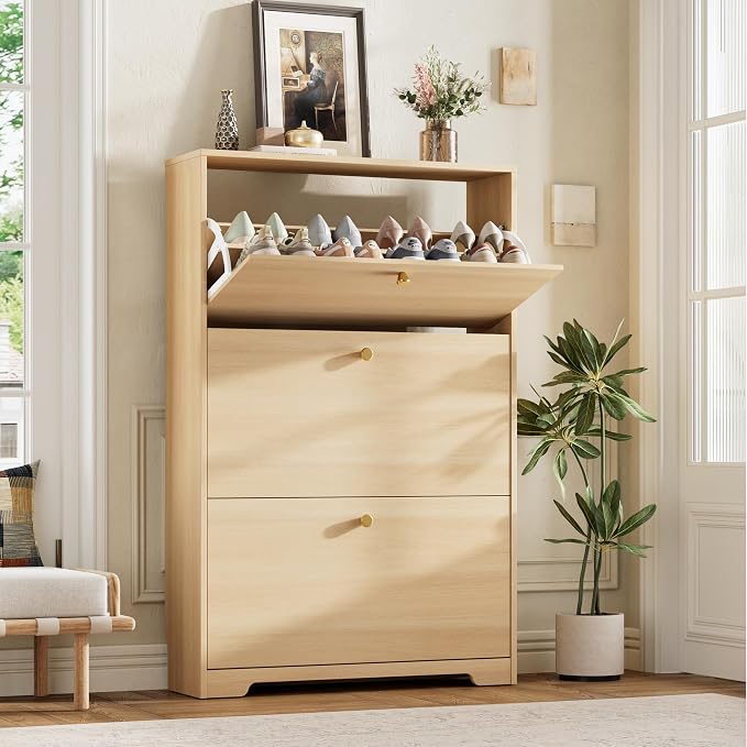 Nicetree Shoe Storage Cabinet, Slim Shoe Cabinet, Hidden Shoe Rack Cabinet, Shoe Storage Cabinet for Entryway, Hallway, Foryer, Natural Oak by Nicetree