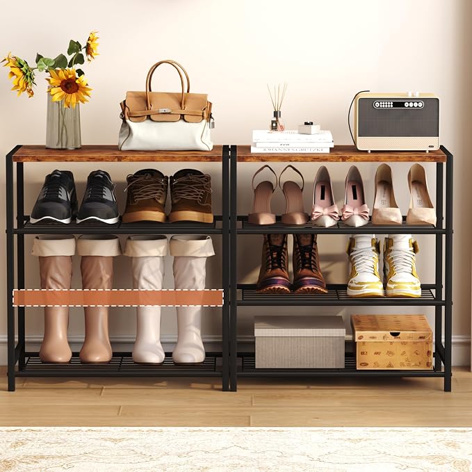 HOMEFORT 4-Tier Shoe Rack Organizer, Shoe Tower for Closet, Shoe Storage Shelf with MDF Top Board, Each Tier Fits 3 Pairs of Shoes, Entryway Shoes Organizer with Sturdy Metal Shelves, Rustic Brown - Image 7