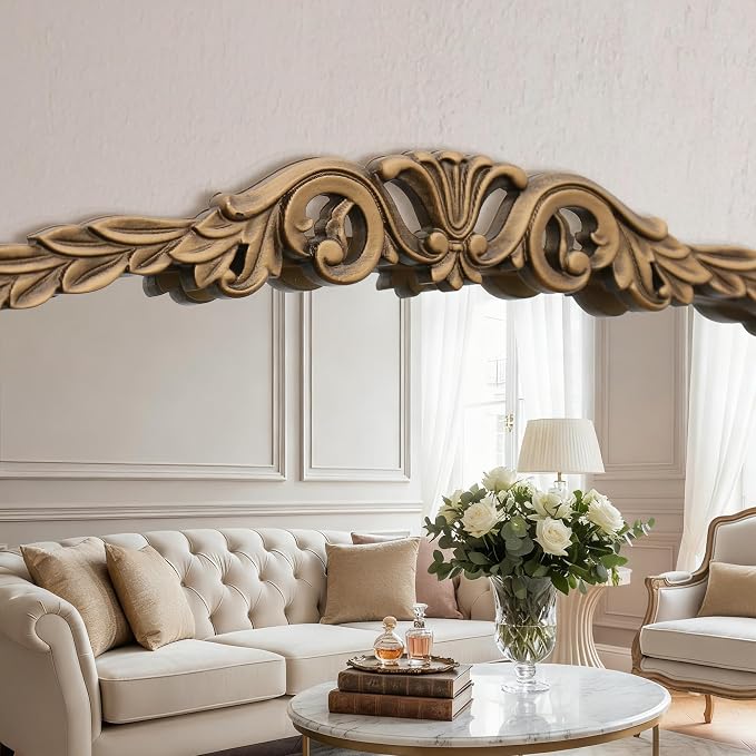 Besdomus Gold Large Fireplace Mirror: 48"x 33" Baroque Vintage Arched Mirror - Traditional Ornate Antique for Bathroom/Vanity/Mantel/Bedroom/Entryway/Hallway - Home Decor for Living Room - Image 5