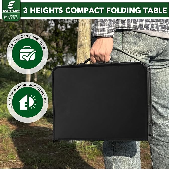 E EASTSTORM Small Metal Folding Table 3 Adjustable Heights, 23.6''×15.7''×27'' Heavy-Duty Portable Picnic Table for Outdoor Camping, Garden, Patio, Grill, BBQ, Party, 2Ft (Small, Black) - Image 5