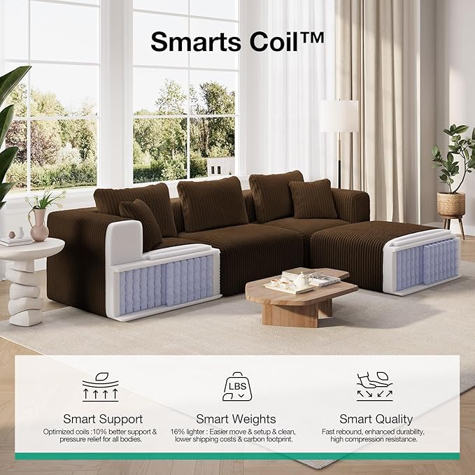 Novilla Modular Sectional Sofa, Modern Cloud Sectional Couch with Smarts Coil® Support, Upholstered Boneless Couch for Living Room Apartments Bedroom, No Assembly Required, Brown (Ottoman)