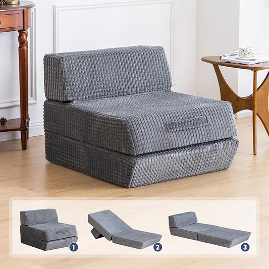 Futon Sofa Bed,Sleeper Chair - Convertible Sectional Sleeper Sofa, Floor Bed Mattress for Guest Bed,Removable Zippered Back Support, Perfect for Living Room and Bedroom (Gray)