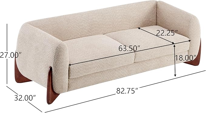 Merax 82 Inch Boucle Sherpa Sofa, Chenille Loveseat with Removable Cushions & Wood Legs, Modern Plush 3-Seater Couch for Living Room, Almond