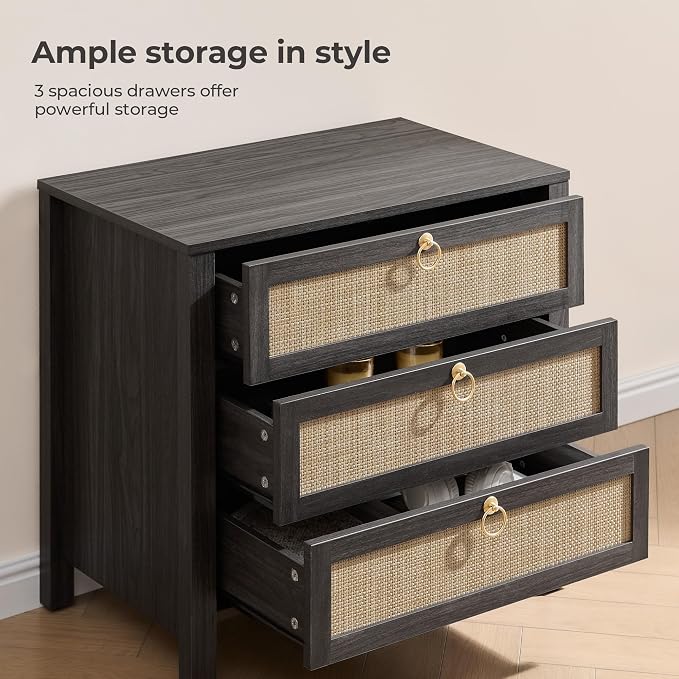 SICOTAS Nightstand Set of 2 with Drawers, Rattan Nightstands, Large Modern Boho Night Stand Wide Bedside Tables for Bedroom - Image 3