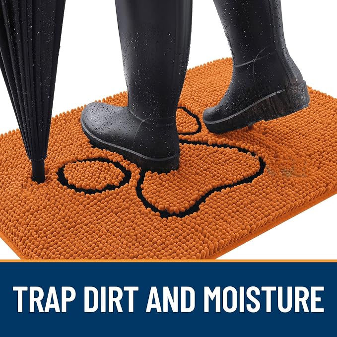 OLANLY Dog Door Mat for Muddy Paws 48x30, Paw Print Design, Absorbs Moisture and Dirt, Absorbent Non-Slip Washable Doormat, Quick Dry Chenille Mud Mat for Dogs, Entry Indoor Entryway Carpet, Clay - Image 2