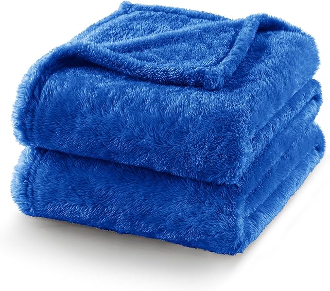 Exclusivo Mezcla Plush Fuzzy Fleece Bed Blanket King Size, Super Soft, Fluffy and Warm Blankets for Couch, Bed, All Season (Cobalt Blue, 90x104 inches)