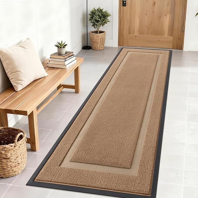 OLANLY Front Door Mat Indoor Outdoor Entrance, Waterproof All-Season, All-Weather Doormat, Sturdy Natural Rubber, Fade Resistant, Low Profile, Easy Clean Patio Porch Entryway Mat, 71x23, Light Borwn by OLANLY