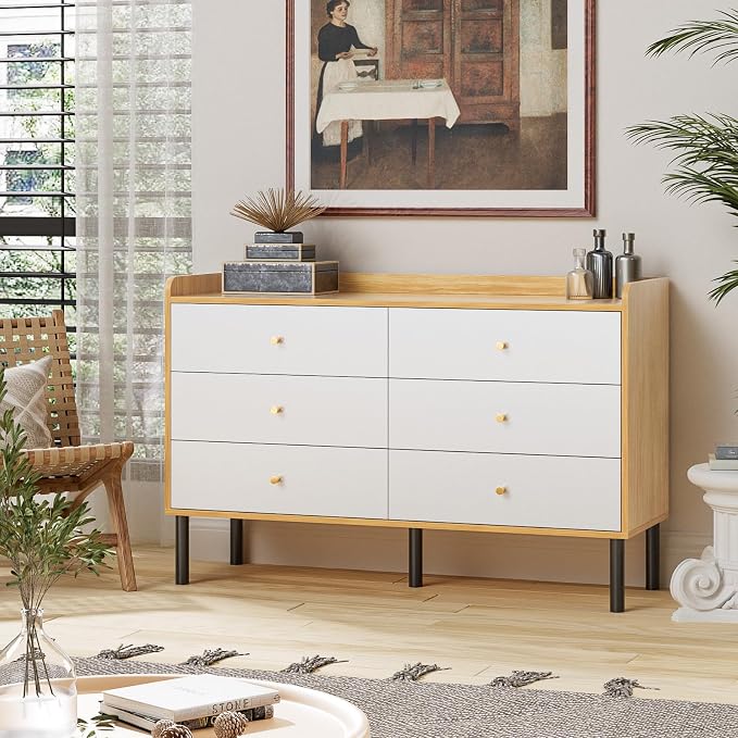LYNSOM Dresser for Bedroom, 6 Drawer Natural Wood Dresser with Wide Drawer and Metal Handles, Modern Dressers & Chests of Drawers for Hallway Entryway - Image 7