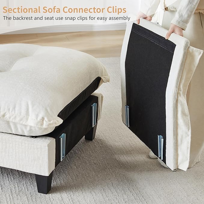 108" U Shaped Modular Sectional Sofa Couches for Living Room, Cloud Couch with Movable Ottomans, Comfy Chenille Sofa with Pillow-top Armrest for Bedroom Apartment | Free Combination, Tufted