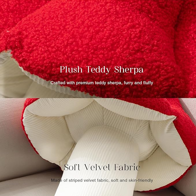 Phantoscope Mushroom Shaped Throw Pillow, Teddy Fleece Soft Mushroom Decorative Pillows Cute 3D Shaped Cushion for Couch Sofa Bed Chair, Red,13 x 12 inches