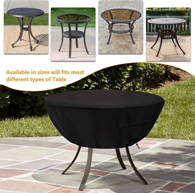 Round Patio Table Cover,Suitable for 36 Inch Diameter Patio Round Table,Waterproof Heavy Duty Round Outdoor Coffee Table Cover,Black - Image 4