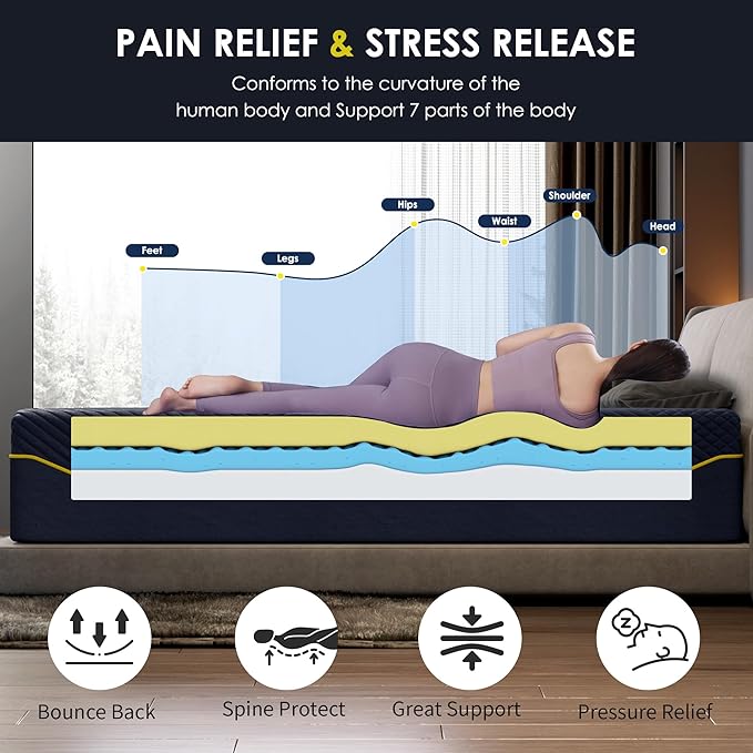 10 Inch Memory Foam King Mattress with Green Tea Cooling Gel, CertiPUR-US Certified, Breathable & Supportive Mattress in a Box, Navy Blue