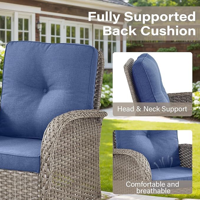 Belord 5 Piece Patio Rocking Chairs Furniture Set - Outdoor Wicker Furniture with Ottomans and Side Table, Rattan Conversation Bistro Set for Porch Deck Balcony