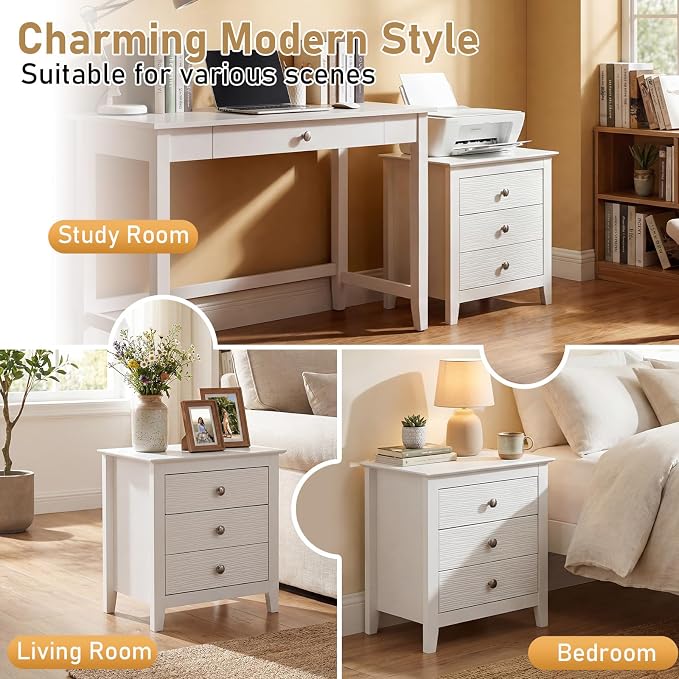 Giantex 3-Drawer Night Stand, 22’’ Compact Sofa End Couch Side Table w/Storage Drawers, Sturdy Legs, Modern Wood Nightstand Bedside Table for Bedroom College Dorm Small Spaces, White - Image 6