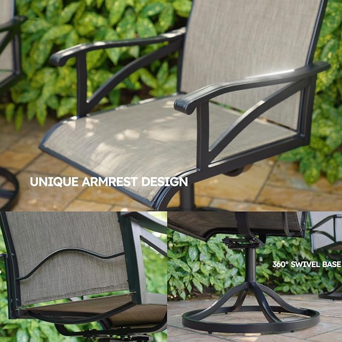 DWVO Swivel Patio Chairs Set of 6, Premium Outdoor Swivel Chairs with High Back Support & Weather-Resistant Fabric, Heavy Duty Patio Swivel Chair for Porch Garden Deck, 360 Degree Rotation, Brown - Image 3