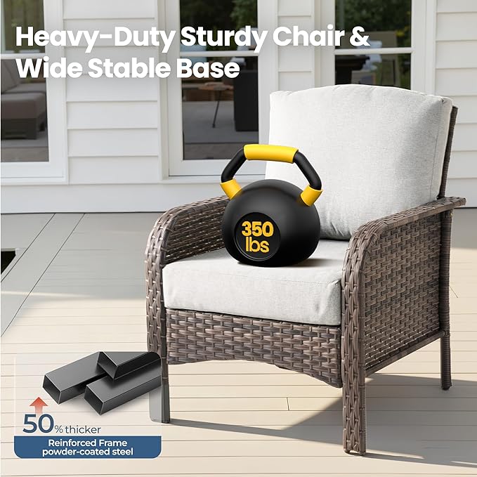 Weaxty Wicker Patio Furniture Set High Back Loveseat Sofa Couch Armchair Coffee Table, All Weather Rattan 4 Pieces Outdoor Conversation Sets for Patio Porch Deck Backyard Poolside, Gray