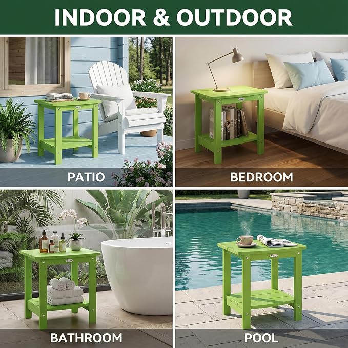 Y&M Outdoor Side Table, HIPS Adirondack Small Double Layer Table, Waterproof Square Outside Table, Balcony End Tables for Patio, Pool, Porch, Deck, Indoor or Outdoor Use, Lime - Image 6