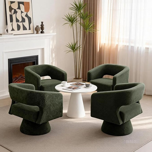 ClinQ Swivel Barrel Accent Chair, Oversized Teddy Upholstered Round Swivel Chairs Set of 4, Modern Luxury 360° Living Room Vanity Chair for Bedroom Office&Living Room, Green