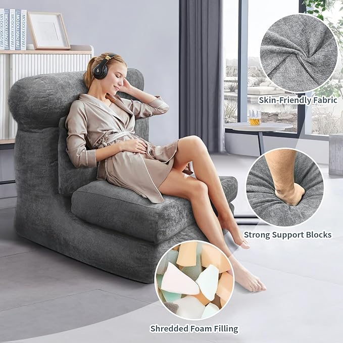 Folding Sofa Bed, Floor Couch for Adults Chair Bed, Convertible Sleeper Chair with Back Support Washable Cover, Deep Seat Sleeper Couch for Living Room