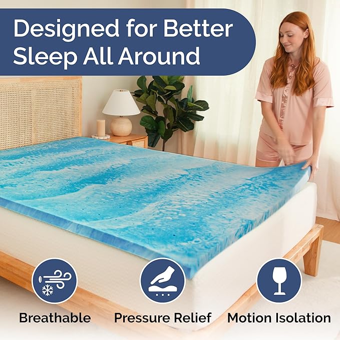 2 Inch Full Memory Foam Mattress Topper - Cooling Gel Infused Bed Topper - Soft Ventilated Mattress Pad for Pressure Relief & Pain-Free Sleep - CertiPUR-US & Oeko-TEX