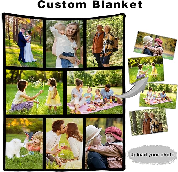 Personalized Blanket with Picture Collage, Customized Throw Blankets, Birthday Anniversary Wedding Christmas Personalized Couples Gifts for Boyfriend Girlfriend Wife Husband Photos Blanket