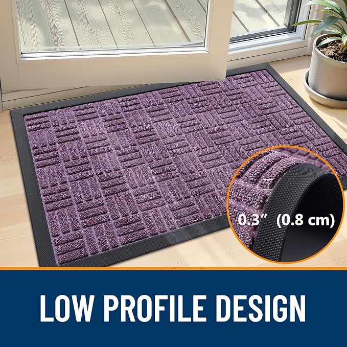 OLANLY Front Door Mat Outside Entrance 71x23, Absorbent, Heavy Duty Sturdy Natural Rubber Doormat Indoor Outdoor, Non-Slip, Stain and Fade Resistant, Low Profile Floor Mat for Entryway, Violet - Image 4