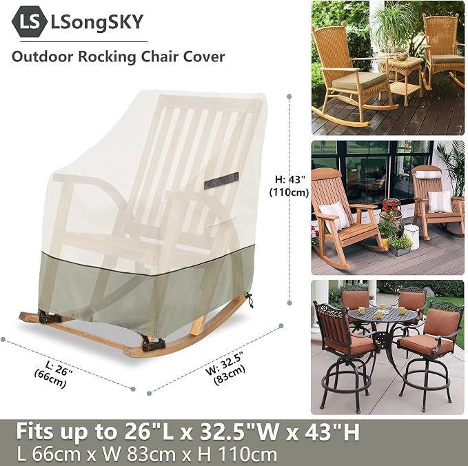 Outdoor Rocking Chair Cover 2 Pack,100% Waterproof Heavy Duty Outdoor Chair Covers,Patio Rocking Chair Covers for Outdoor Furniture,26"W x 32.5"D x 43"H inches,White&Grayish Green. - Image 2