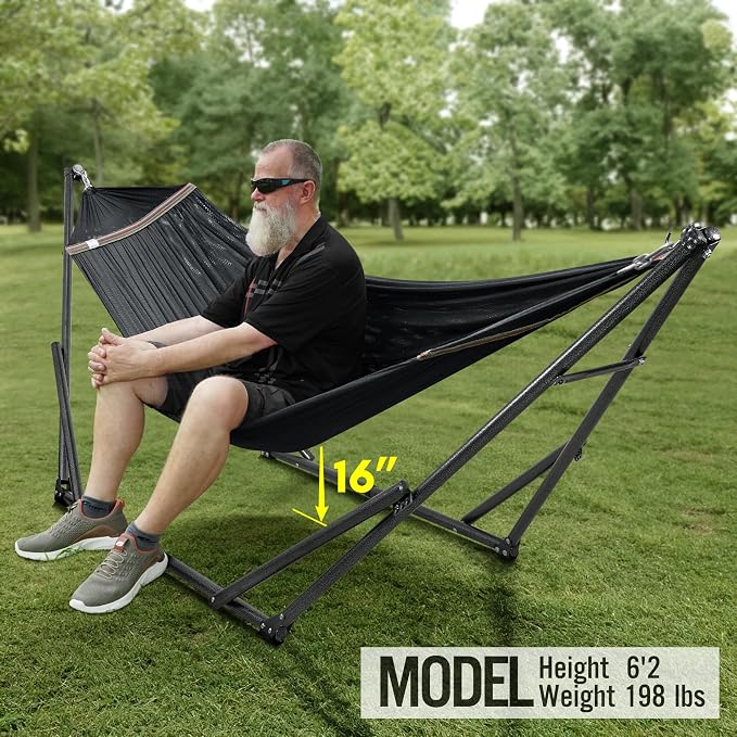 Tranquillo Universal Hammock Stand 600 lbs Capacity, Instant 20s Foldable, 3-Year Warranty Hammock with Stand, 2 Person Camping Revolutionary Portable No Screws, Premium Hammocks, Black - Image 9
