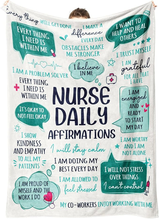 Craftique Nurse Gifts for Women Men, Nurses Week/Day/Appreciation Gifts- Soft Nurse Blanket with Daily Affirmations- LPN RN Gifts for Nurses, Nursing School Graduate Birthday Gifts