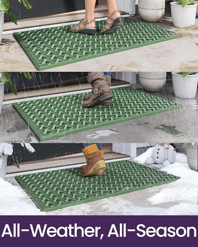 DEXI Front Door Mat Outside Entrance Rubber 24x36, Welcome Floor Doormat Heavy Duty Non Slip, Dirt Trapper Waterproof Exterior Entry Mats All Weather for Patio Entryway Drainage, Green - Image 5