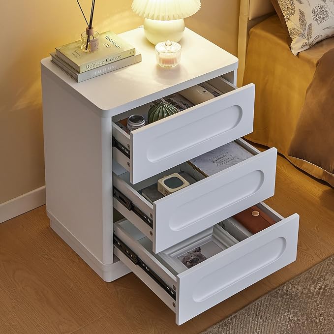 26.2" Tall Nightstand Set of 2, 21.7" W Night Stand with 3 Storage Drawers, Wood Beside Table, Rounded Corner Design for Bedroom (White) - Image 8