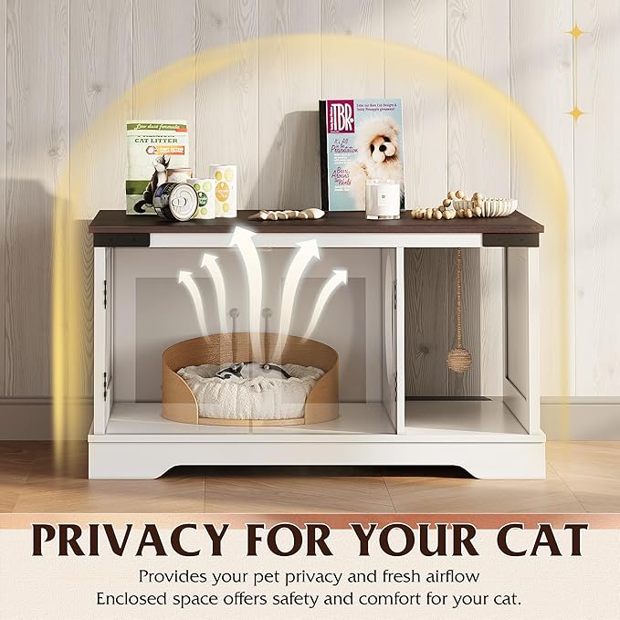 WLIVE Coffee Table with Storage, 2-in-1 Modern Center Table Cat House Furniture with Cat Teaser for Living Room, Home, White