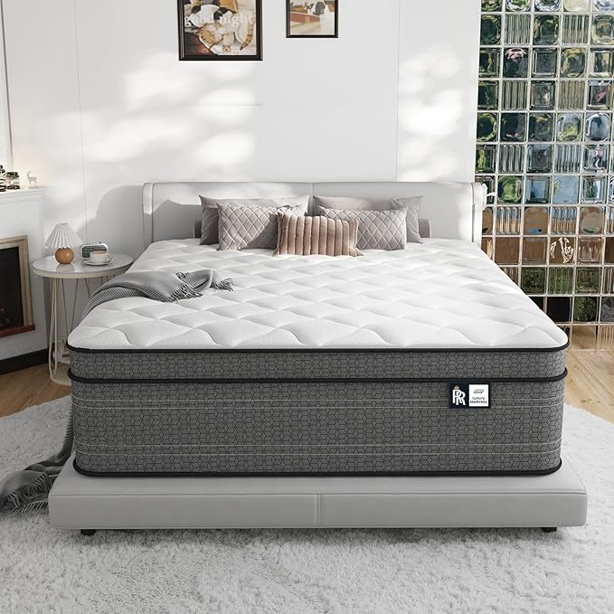Ruoysun Queen Mattress, 14 Inch Medium Firm Hybrid Queen Size Mattress in a Box, Strong Edge Support, Motion Isolation, with 7-Zones Pocket Springs, Fiberglass-Free, Pressure Relief, CertiPUR-US