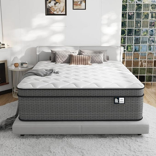 Ruoysun Queen Mattress, 14 Inch Medium Firm Hybrid Queen Size Mattress in a Box, Strong Edge Support, Motion Isolation, with 7-Zones Pocket Springs, Fiberglass-Free, Pressure Relief, CertiPUR-US