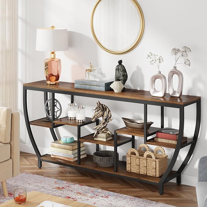LITTLE TREE 70.9 Inch Long Console Table, Sofa Table with Storage Shelves, Industrial Entryway Table TV Stand, Behind Couch Table Accent Tables for Living Room, Hallway, Foyer
