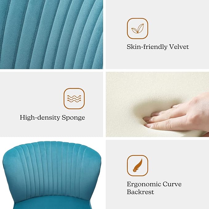 HULALA HOME Velvet Accent Chair, Modern Upholstered Cute Side Chair with Gold Metal Legs, Armless Wingback Slipper Chair Comfy Living Room Chair for Bedroom Guest Room Vanity, Blue