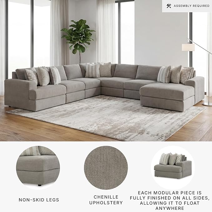 Signature Design by Ashley Casual Avaliyah U-Shape Left-Arm Facing 7-Piece Sectional with Chaise and Reversible Cushion, Gray